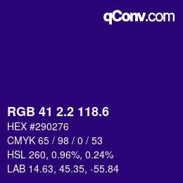 カラーコード: RGB 41 2.2 118.6 | qconv.com