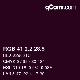 カラーコード: RGB 41 2.2 28.6 | qconv.com
