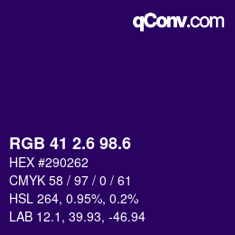 カラーコード: RGB 41 2.6 98.6 | qconv.com