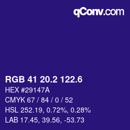 カラーコード: RGB 41 20.2 122.6 | qconv.com