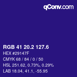 カラーコード: RGB 41 20.2 127.6 | qconv.com