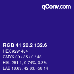 カラーコード: RGB 41 20.2 132.6 | qconv.com