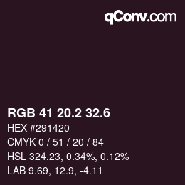 カラーコード: RGB 41 20.2 32.6 | qconv.com