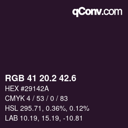 カラーコード: RGB 41 20.2 42.6 | qconv.com