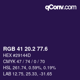 カラーコード: RGB 41 20.2 77.6 | qconv.com