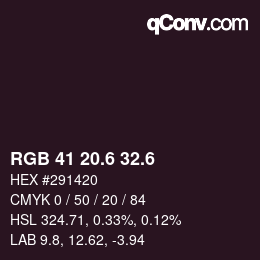 カラーコード: RGB 41 20.6 32.6 | qconv.com