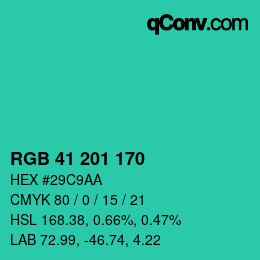 Color code: RGB 41 201 170 | qconv.com