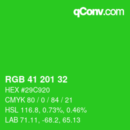 Color code: RGB 41 201 32 | qconv.com