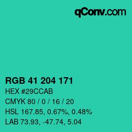 Color code: RGB 41 204 171 | qconv.com