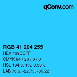 Color code: RGB 41 204 255 | qconv.com