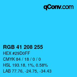 Color code: RGB 41 208 255 | qconv.com