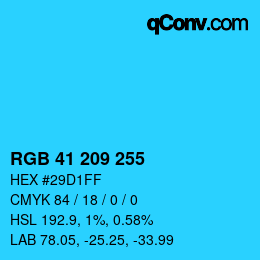 Color code: RGB 41 209 255 | qconv.com