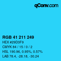 颜色代码: RGB 41 211 249 | qconv.com
