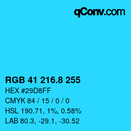 カラーコード: RGB 41 216.8 255 | qconv.com