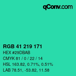颜色代码: RGB 41 219 171 | qconv.com