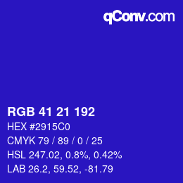 Color code: RGB 41 21 192 | qconv.com