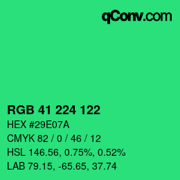 カラーコード: RGB 41 224 122 | qconv.com