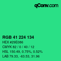 カラーコード: RGB 41 224 134 | qconv.com