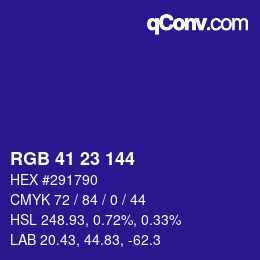 カラーコード: RGB 41 23 144 | qconv.com