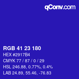 Color code: RGB 41 23 180 | qconv.com