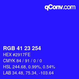 Color code: RGB 41 23 254 | qconv.com