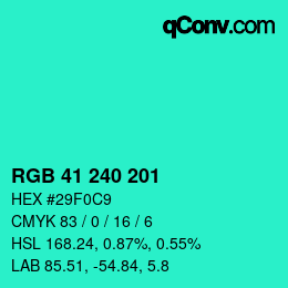 Código de color: RGB 41 240 201 | qconv.com