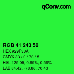 Farbcode: RGB 41 243 58 | qconv.com