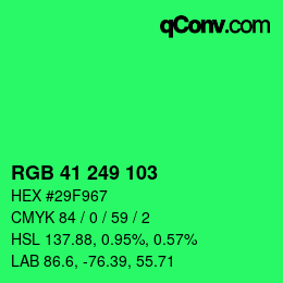 Color code: RGB 41 249 103 | qconv.com