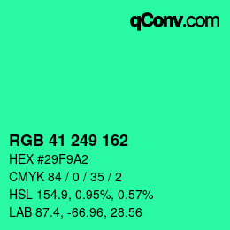 カラーコード: RGB 41 249 162 | qconv.com