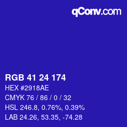 Color code: RGB 41 24 174 | qconv.com