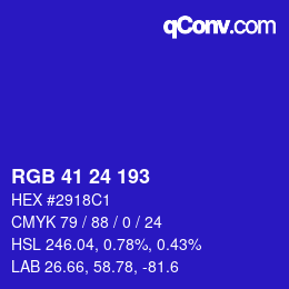 カラーコード: RGB 41 24 193 | qconv.com