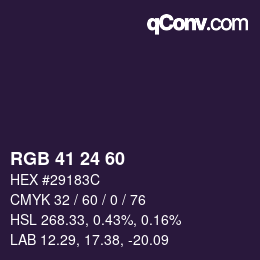 Color code: RGB 41 24 60 | qconv.com