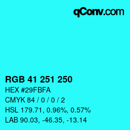 Color code: RGB 41 251 250 | qconv.com