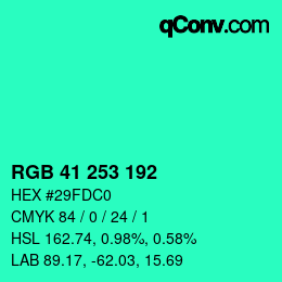 Color code: RGB 41 253 192 | qconv.com