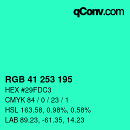 カラーコード: RGB 41 253 195 | qconv.com
