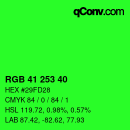 カラーコード: RGB 41 253 40 | qconv.com