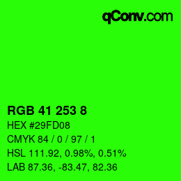 颜色代码: RGB 41 253 8 | qconv.com