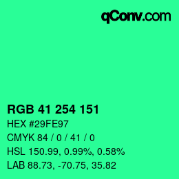 Color code: RGB 41 254 151 | qconv.com