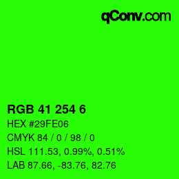 Farbcode: RGB 41 254 6 | qconv.com