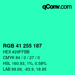 Color code: RGB 41 255 187 | qconv.com