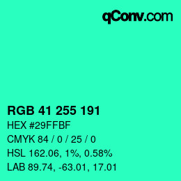 颜色代码: RGB 41 255 191 | qconv.com