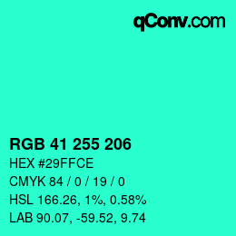 Color code: RGB 41 255 206 | qconv.com