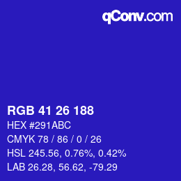カラーコード: RGB 41 26 188 | qconv.com