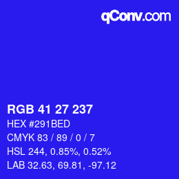 Color code: RGB 41 27 237 | qconv.com