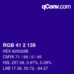 カラーコード: RGB 41 2 139 | qconv.com