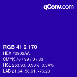 カラーコード: RGB 41 2 170 | qconv.com
