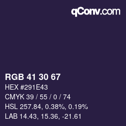 颜色代码: RGB 41 30 67 | qconv.com