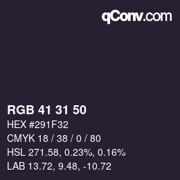 Color code: RGB 41 31 50 | qconv.com