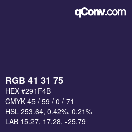 Color code: RGB 41 31 75 | qconv.com