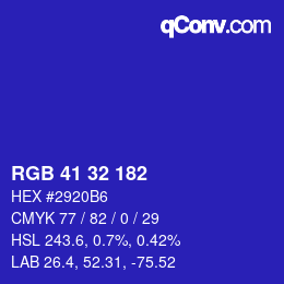 Color code: RGB 41 32 182 | qconv.com